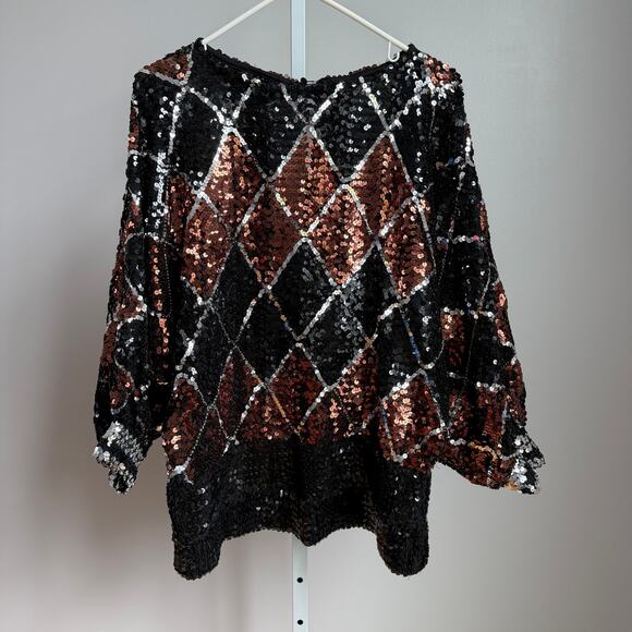 Rob Hill for Mister Jay sz M black gold sequin top - Picture 1 of 8